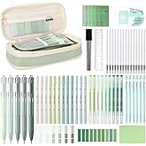 Eersida 74 Pcs Aesthetic School Supplies with Large Pencil Pouch 5 Ink Gel Pens 12 Highlighters 6 Mechanical Pencils 0.5mm 9 Color Pens 4 Note Pads Set for Student Stationary (Green,Nature Style)
