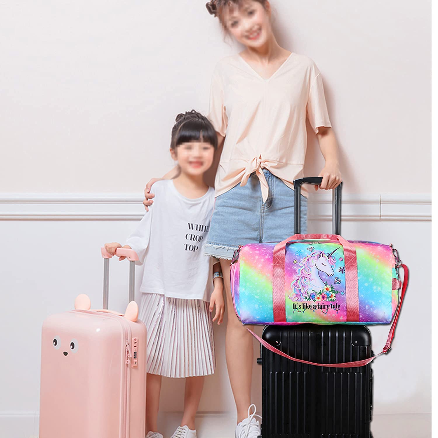 Duffle Bag for Girls Kids Gym Bag Women Workout Sports Travel Bag Weekender Overnight Bag with Shoe Compartment and Wet Pocket