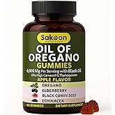 Sakoon nutrition Oil of Oregano Gummies – Immune Support with Oregano Oil 300mg, Black Cumin Seed, Elderberry, Echinacea – Antioxidants & Respiratory Health – Vegan, Non-GMO, Tasty Herbal Supplement
