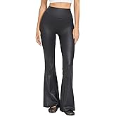 MOOSLOVER Women Faux Leather Flare Leggings Stretch PU Coated High Waisted Bell Bottom Pants