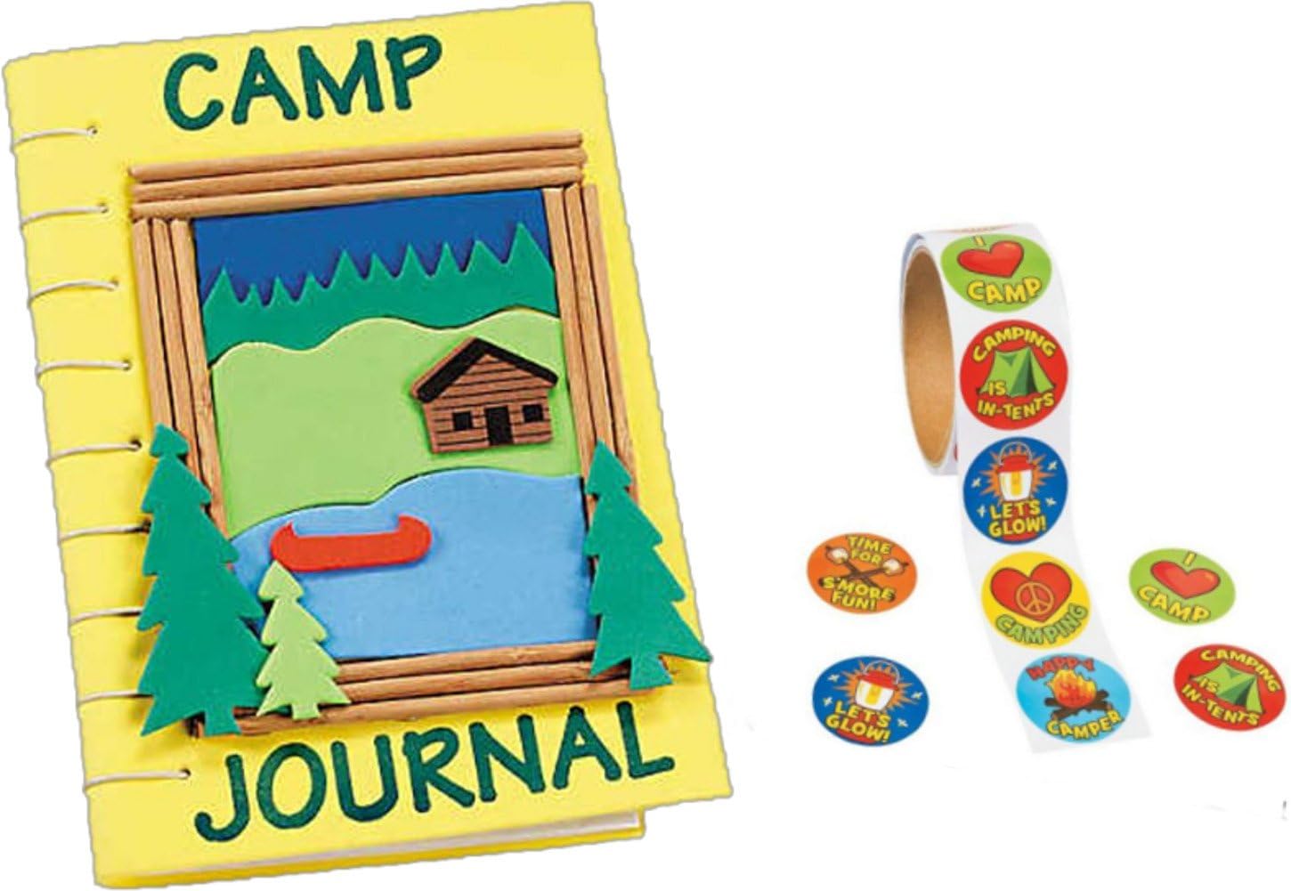 Camp Journal Foam Craft Kits (12 Kits) with a Roll of"I Love Camping" Stickers