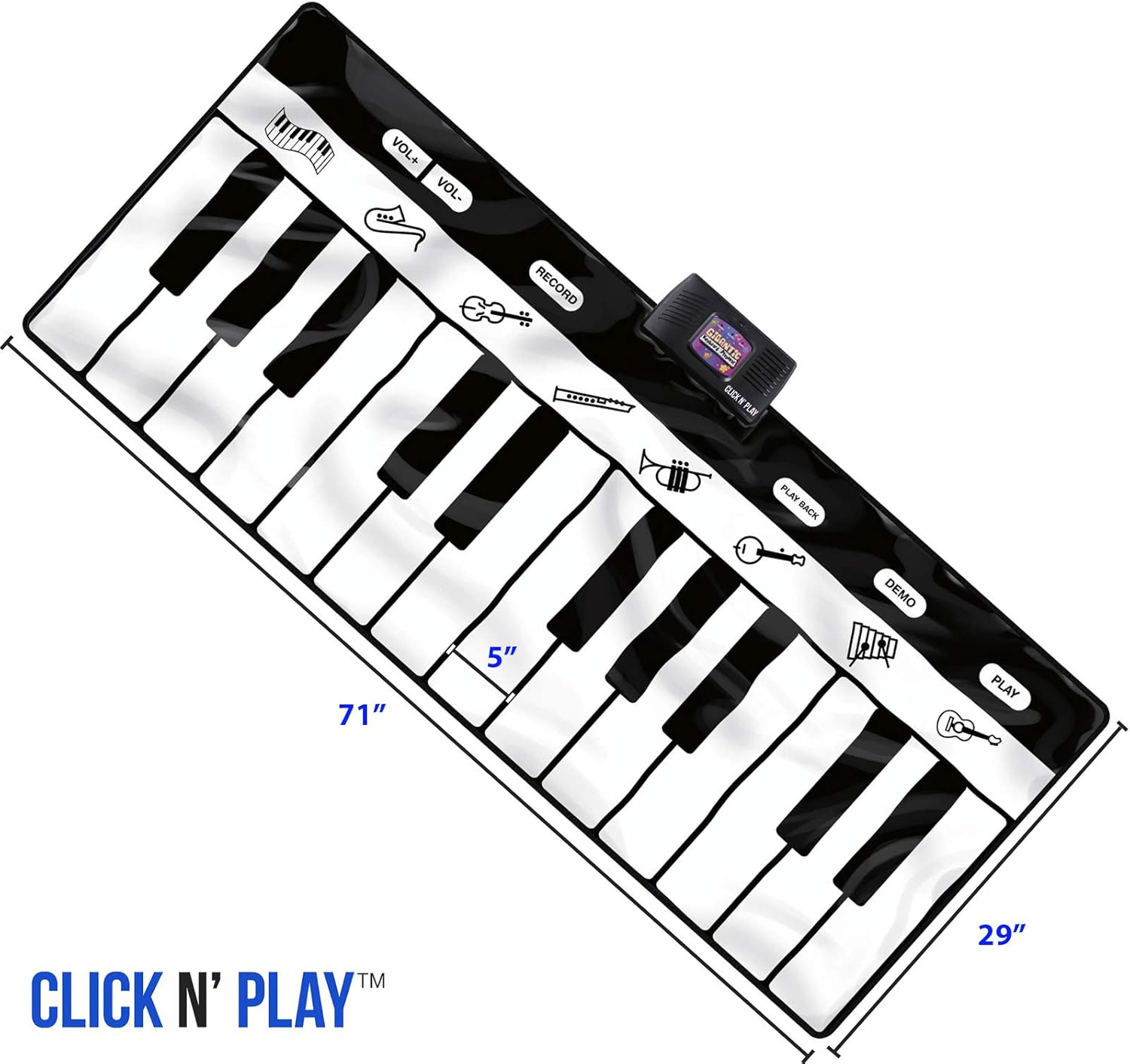 Click N' Play Gigantic Keyboard Play Mat, 24 Keys Piano Mat, 8 Selectable Musical Instruments + Play -Record -Playback -Demo-mode: Toys & Games
