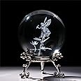 HDCRYSTALGIFTS 2.3in 3D Laser Crystal Fairy with Dragonfly and Lotus Figurines Crystal Ball Paperweight with Stand Base - 3D Engraving Crystal Sphere Wedding Gift Home Decor