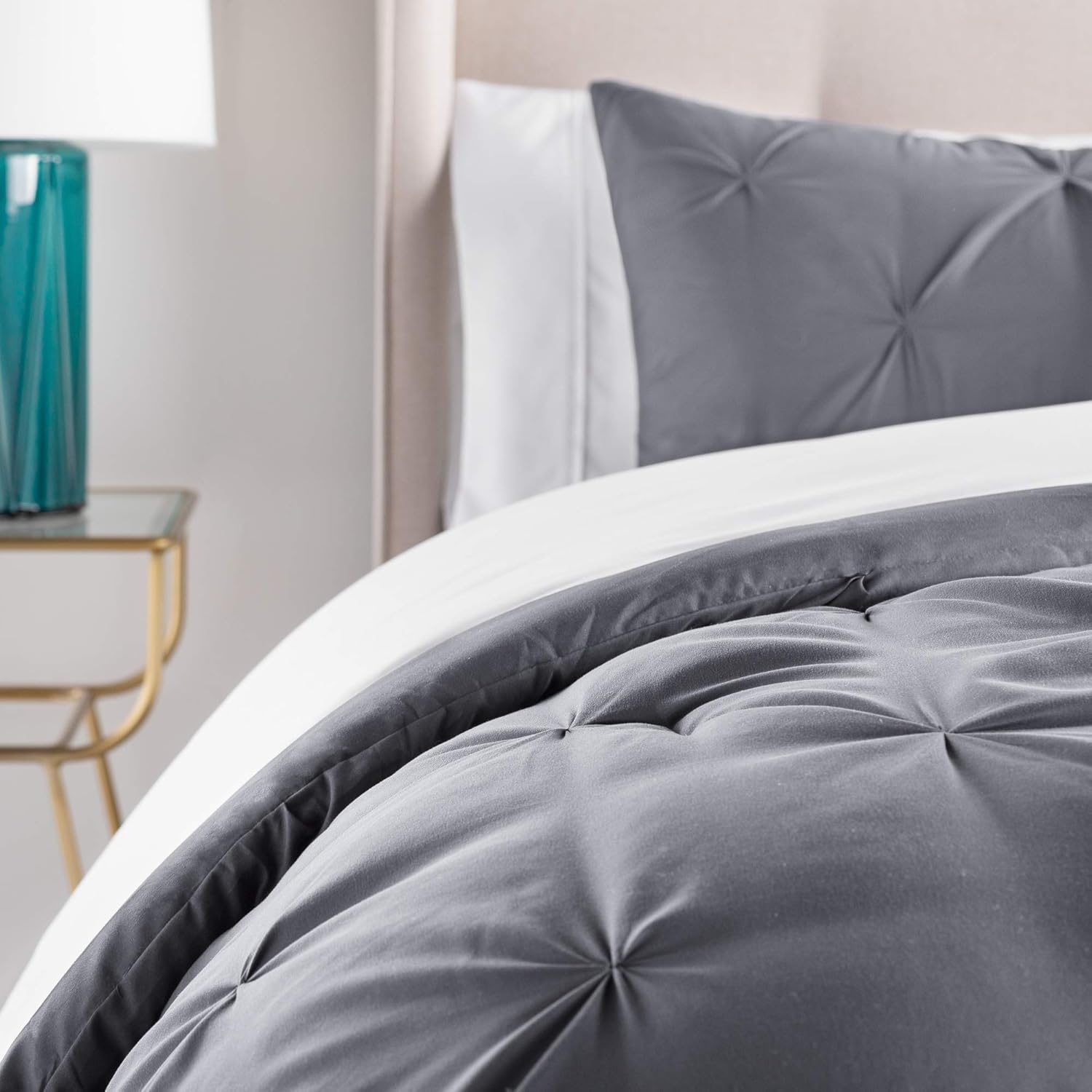 Linenspa All-Season Reversible Down Alternative Quilted Comforter - Hypoallergenic - Plush Microfiber Fill - Machine Washable - Duvet Insert or Stand-Alone Comforter - Navy/Graphite - Queen: Home & Kitchen