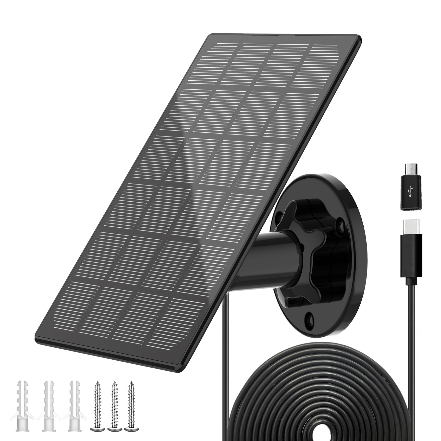 Photo 1 of Solar Panel for Outdoor Camera, IP66 Waterproof Solar Charger, Continuous Solar Power Supply for Security Cameras, with 10ft Cable Type-C Port & Micro USB Adapter Solar Panel, 360° Adjustable Bracket