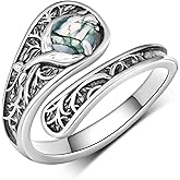 Tree of LIfe Spoon Ring 925 Sterling Silver Moss Agate Spoon Rings for Women Jewelry Gifts for Women
