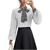 SweatyRocks Women's Polka Dots Bishop Long Sleeve Tie Neck Top Business Casual Blouses