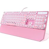 Camiysn Typewriter Style Mechanical Gaming Keyboard, Pink Retro Punk Gaming Keyboard with White Backlit, 104 Keys Blue Switch Wired Cute Keyboards, Round Keycaps for Windows/Mac/PC