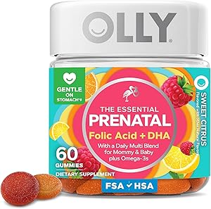 OLLY Prenatal Multivitamin Gummy, Daily Multi Blend for Mommy & Baby, Folic Acid, Omega 3 DHA, Vitamins A & D, Sweet Citrus F