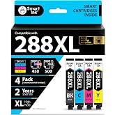 Smart Ink Remanufactured Ink Cartridge Replacement for Epson T288 288XL 288 XL (Black &amp; C/M/Y 4 Combo Pack) to use with Expression Home XP-330 XP-430 XP-434 XP-446 XP-440 XP-340