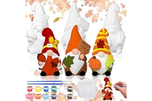 Youyole 3 Pack Ready to Paint Your Own Gnome Statues, 4" Mini Blank Ceramics Unpainted Gnome Figurines Craft DIY Art with Brush Palette Paint for Adults(Fall)