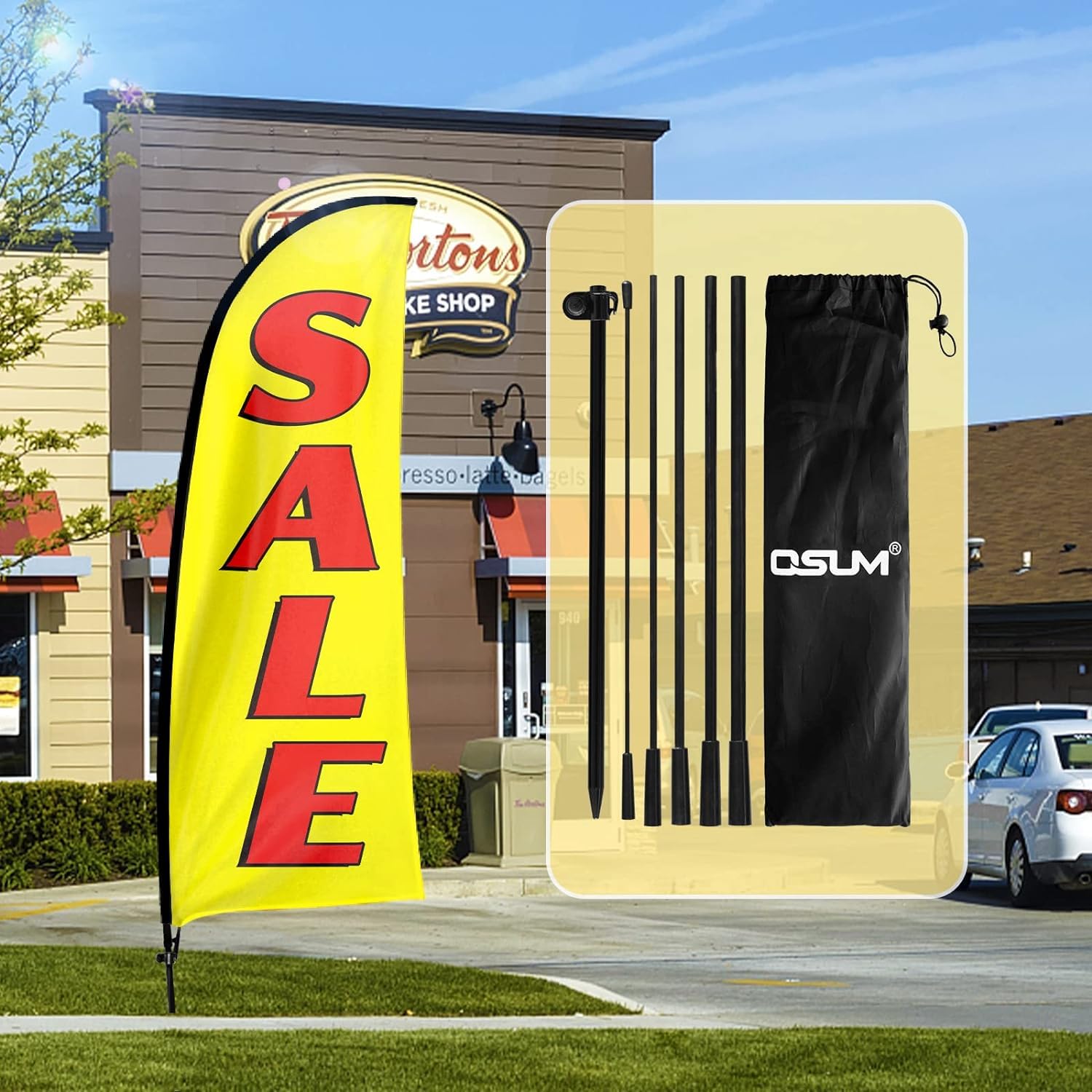QSUM Sale Swooper Flag, 7FT Sale Banner Feather Flag with Pole Kit and Ground Spike, Sale Signs Advertising Flag for Businesses and Storefronts(Yellow)