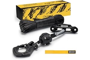 BUNKER INDUST Synthetic Winch Rope Kit,3/16" x 50' 8200 LBS Winch Line Cable Replacement with Protective Sleeve+Winch Fairlead+ Stopper+Hook for 4WD Off Road Vehicle ATV UTV SUV(Black)
