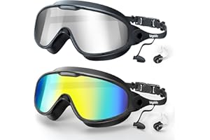 VegoVia Adult Swim Goggles 2 Pack, Anti-Fog 180° Wide View UV Protection Pool Swimming Goggles for Adult Youth Men Women