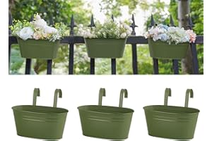 Dahey 10.5 Inch Metal Iron Hanging Flower Pots for Railing Fence Hanging Bucket Pots Countryside Style Outdoor Planter Window