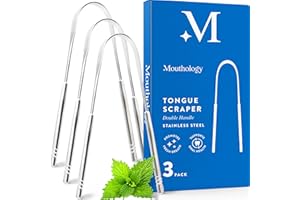 Mouthology Tongue Scraper for Adults, Stainless Steel Metal Tongue Scraper for Tongue Cleaning and Reducing Bad Breath, Tong Style Tongue Scraper for Oral Care, Reusable (3 Pack)