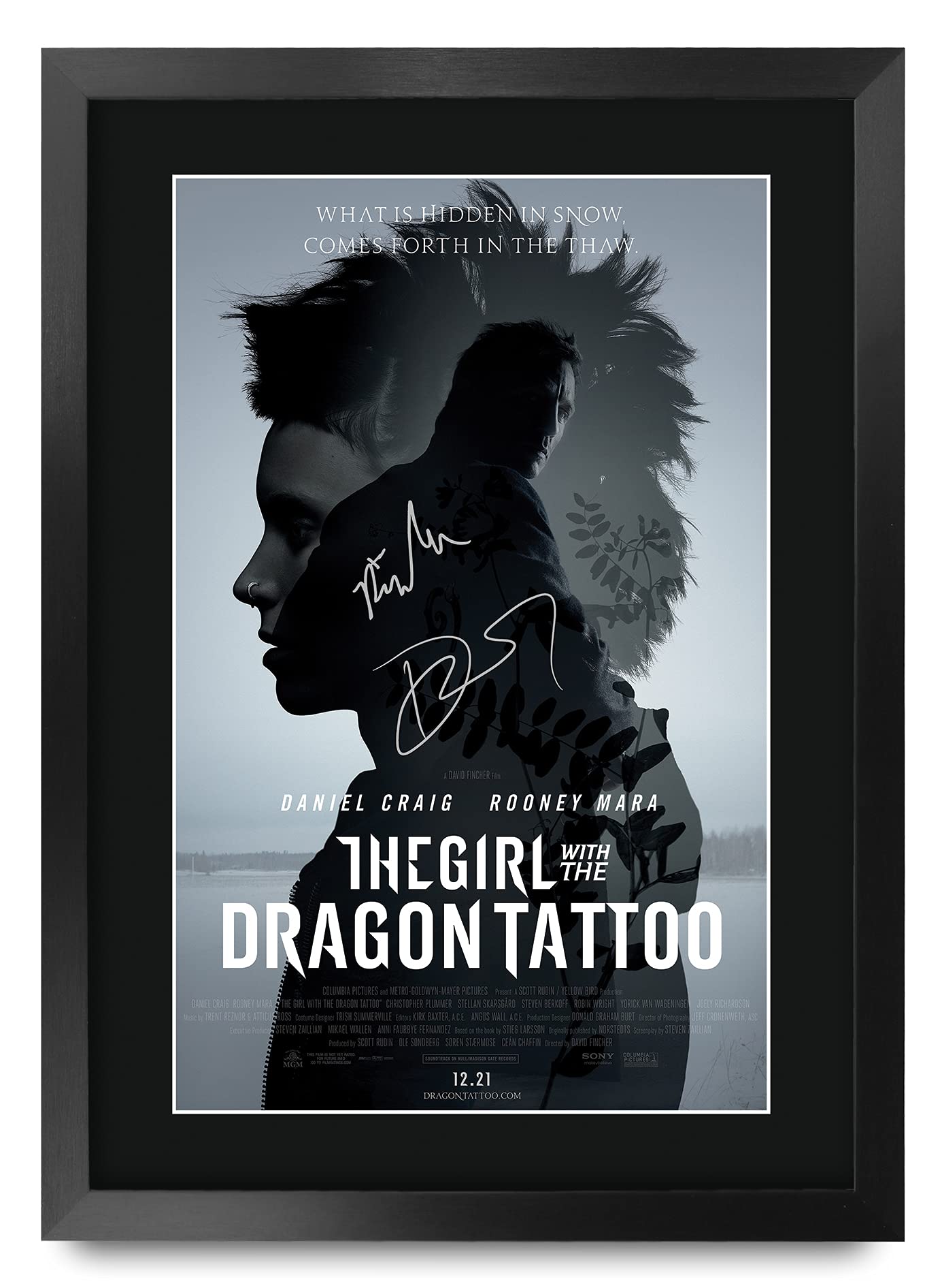 HWC Trading FR A3 The Girl with the Dragon Tattoo Rooney Mara Daniel Craig Gifts Printed Poster Signed Autograph Picture for Movie Memorabilia Fans - A3 Framed