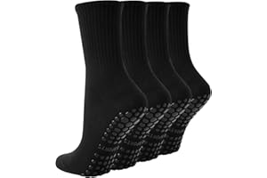 TOAMOUR 4 Pairs Womens Pilates Socks with Grips, Non Slip Yoga Crew Socks, Barre Workout Hospital Slipper Sock for Women