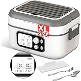 EDCREATY Cordless Electric Heated Lunch Box, 1.5L 6.3Cups 24000mAh Rechargeable Battery Self-Heating Lunch Box, Smart Timer, Even Heating, 100W Portable Food Warmer for Office, Picnic, Car, Outdoor