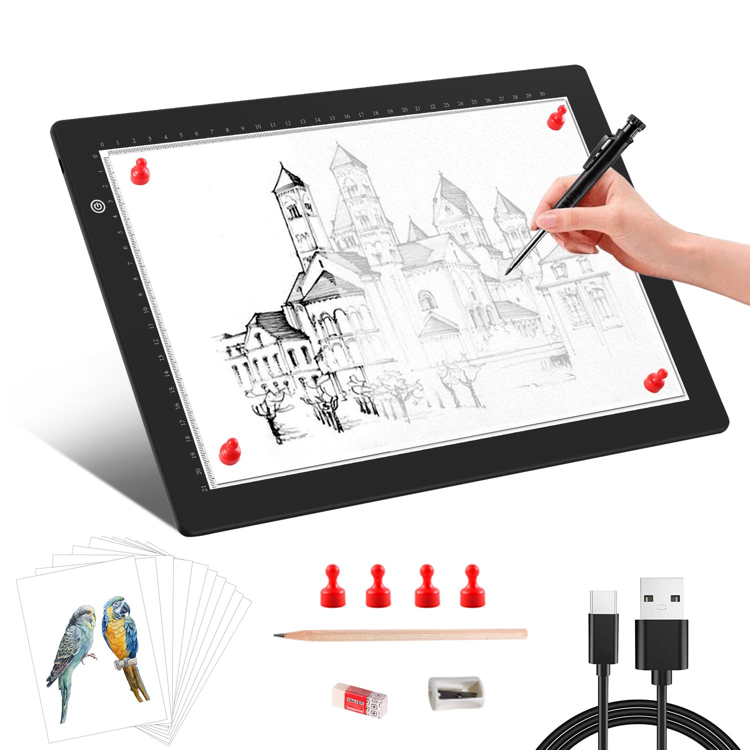 Zocelight A4 Light Box for tracing,Ultra-Thin Magnetic led Light pad for Diamond Painting,Stepless dimming Copy Board for Drawing,Sketching,Tattoo,lightbox for Artists,X-ray Viewing,Weeding Vinyl