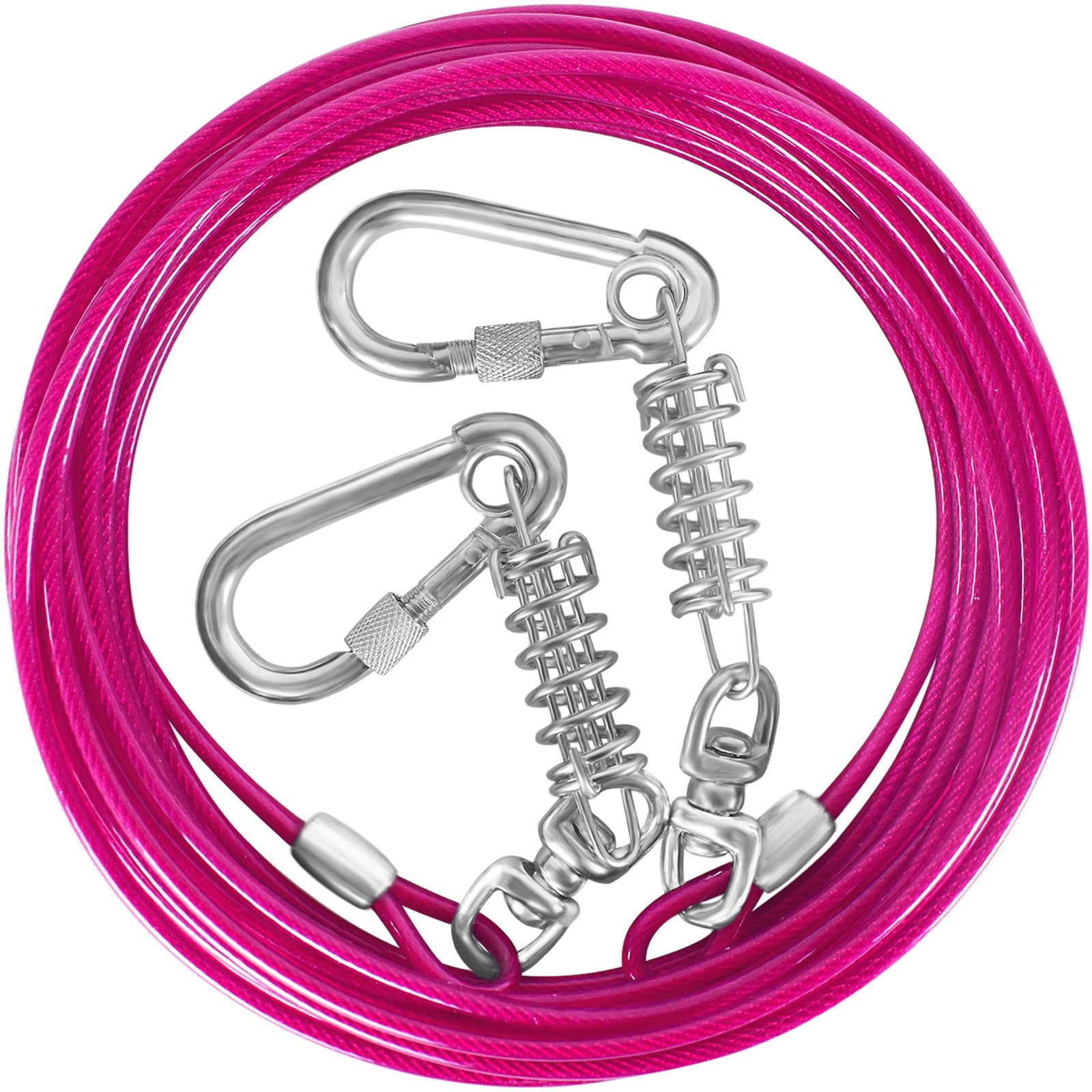 HaiYUAN Dog Tie Out Cable 10/15/20/25/30FT Dog Run Cable Rosy Pink/Blue/Purple/Silver/Red/Green/YellowTie Out Cable for Large Dogs Heavy Duty for Outside Hold Large Dogs Up to 250LBS