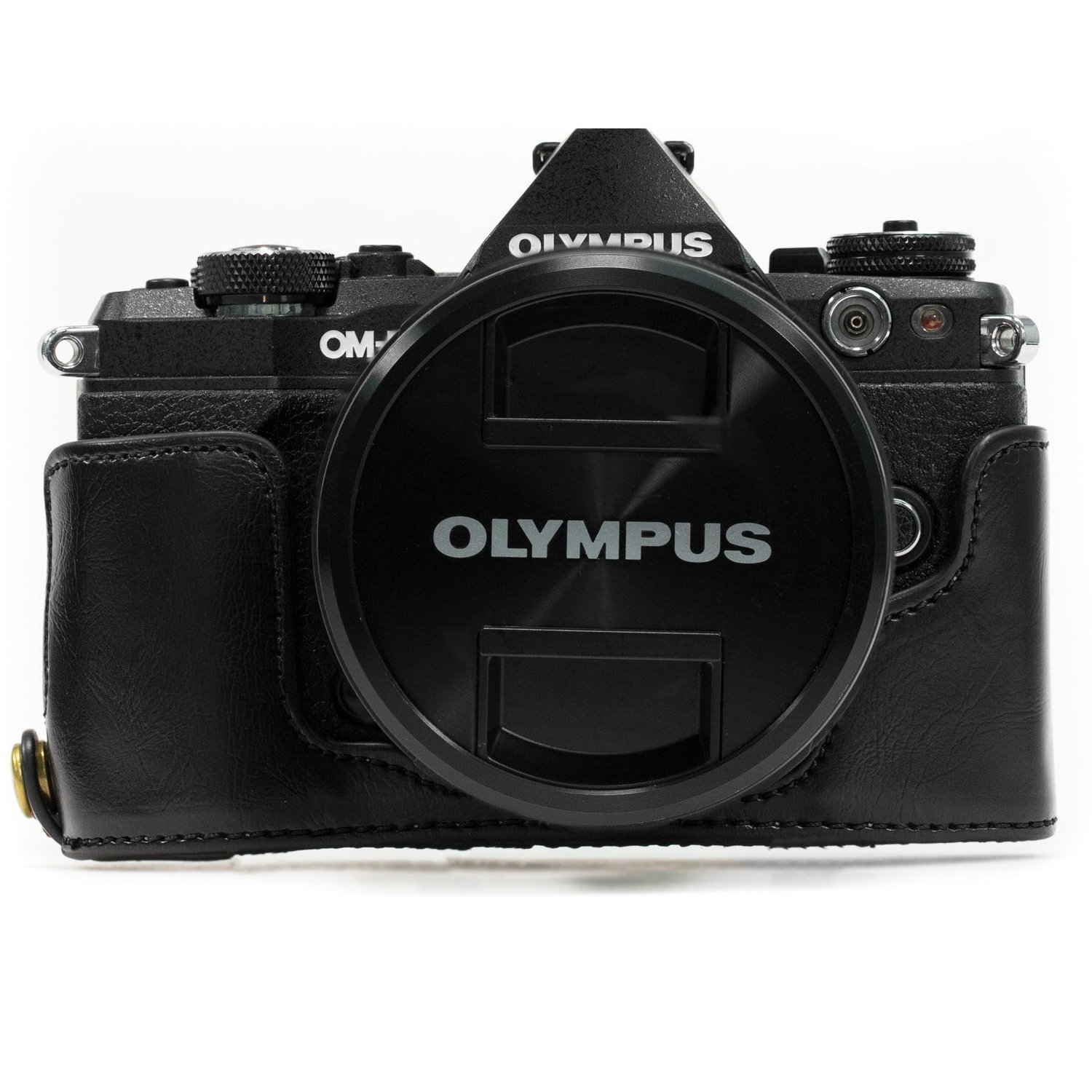 MegaGear MG966 Ever Ready Leather Half Case and Strap with Battery Access for Olympus OM-D E-M5 Mark II Camera - Black