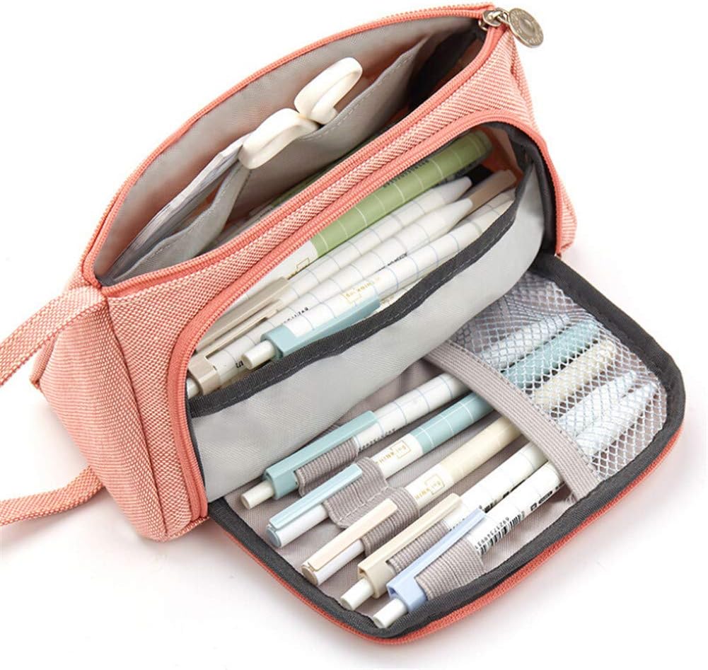 Big Capacity Pencil Pen Case Student Office College Middle School High School Zipper Large Storage (Pink)