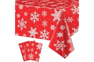 Jectivs 3 Pieces Christmas Snowflake Plastic Party Tablecloth Decorations,White Snowflake Red Xmas Backdrop Sign Table Cover Banner for Winter Christmas Holiday Party Supplies,54x108 inch (Red)