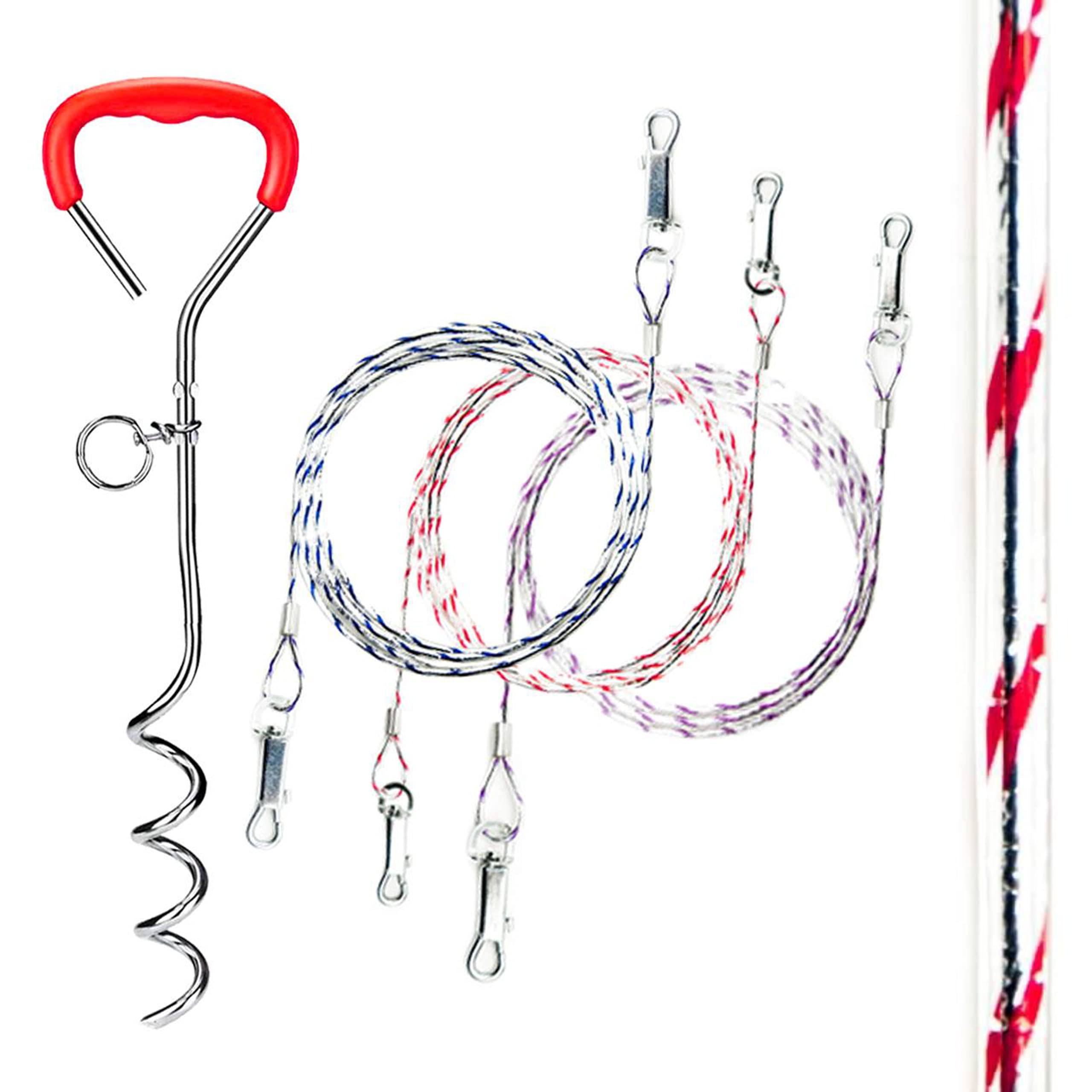 2x 1.5m REFLECTIVE Dog Chains for Outside, Tie-Out Cable Tether – with Steel Spiral Heavy Duty Ground Spike Stake (45cm) – Outdoor Dogs Accessories, Lead, Hook (Orange, Reflective)