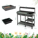 TANGZON Wooden Potting Table with Sink, Drawer & Hooks for Garden Workstation view 6