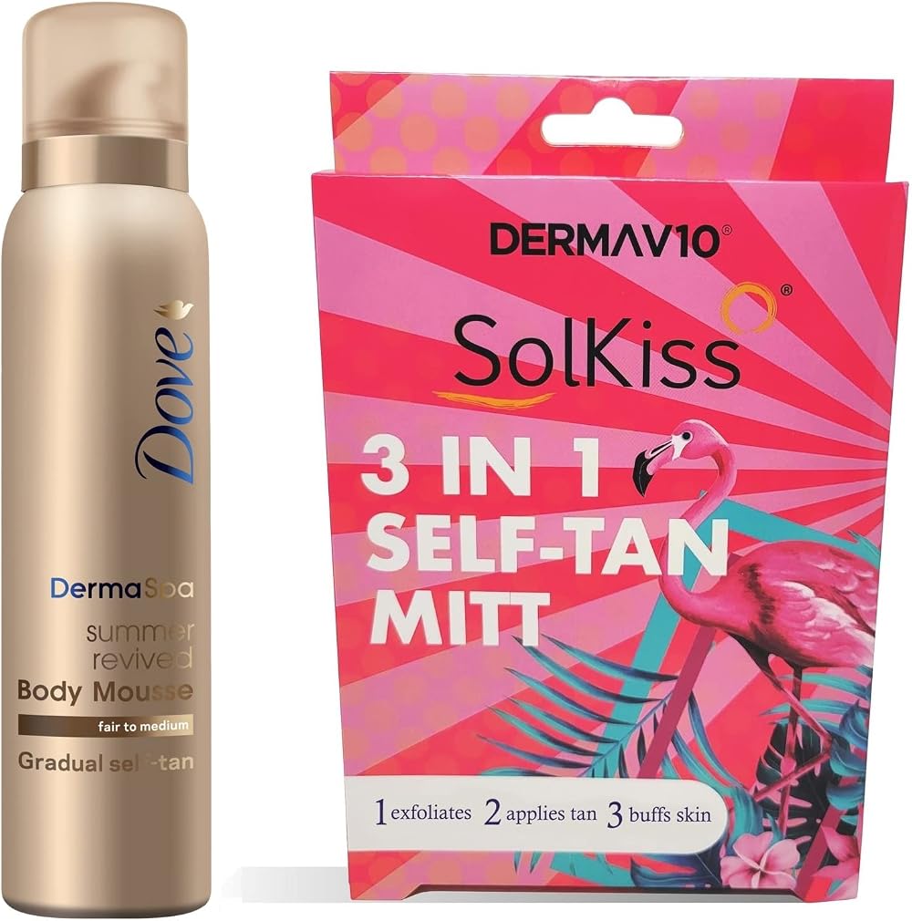 Dove DermaSpa Fair Medium Gradual Tan Mousse 150ml Summer Revived + Mitt
