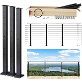 Muzata 8-12ft Modular Cable Railing Kit for Deck Surface Mount 36in RW17 | 3 Level Post Kit with Wire Rope &amp; Cable Railing Hardware, No Handrail, Black Cable Railing System, Length Adjustable