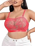 SOLY HUX Women's Plus Size Floral Lace Bra Sheer