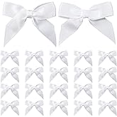 20PCS Self-Adhesive Gift Wrap Bows, White Bows for Gift Wrapping, Soft Satin Ribbon Bow, Premade Craft Bowknot for Christmas, Wedding, Birthday, Bridal Shower, Baby Shower, Party Favors Decorations