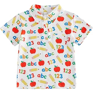 Back to School Shirts for Boys First Day of School T-Shirt Kids Pre-k Kindergarten Apple Pencil Collared Polo Shirt