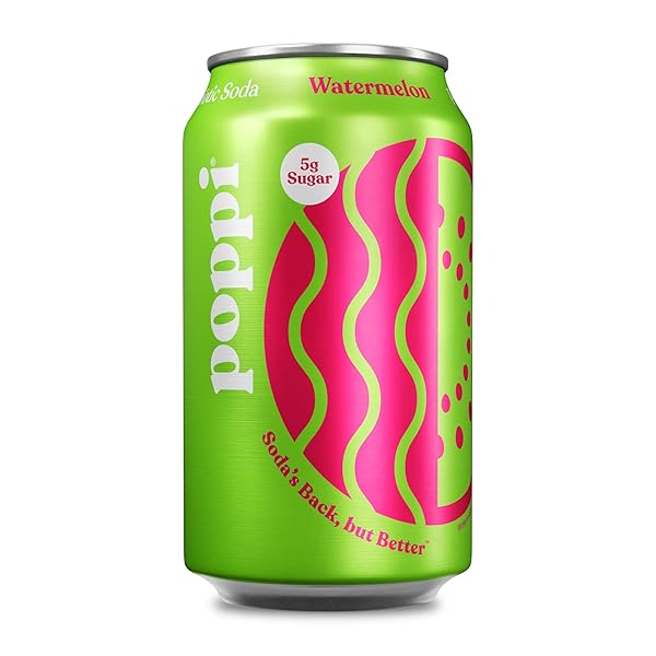 POPPI SPARKLING PREBIOTIC SODA BEVERAGE WITH APPLE CIDER VINEGAR, SELTZER WATER AND FRUIT JUICE, WATERMELON FLAVOR, 12 FL OZ, 1 COUNT, PACKAGING MAY VARY