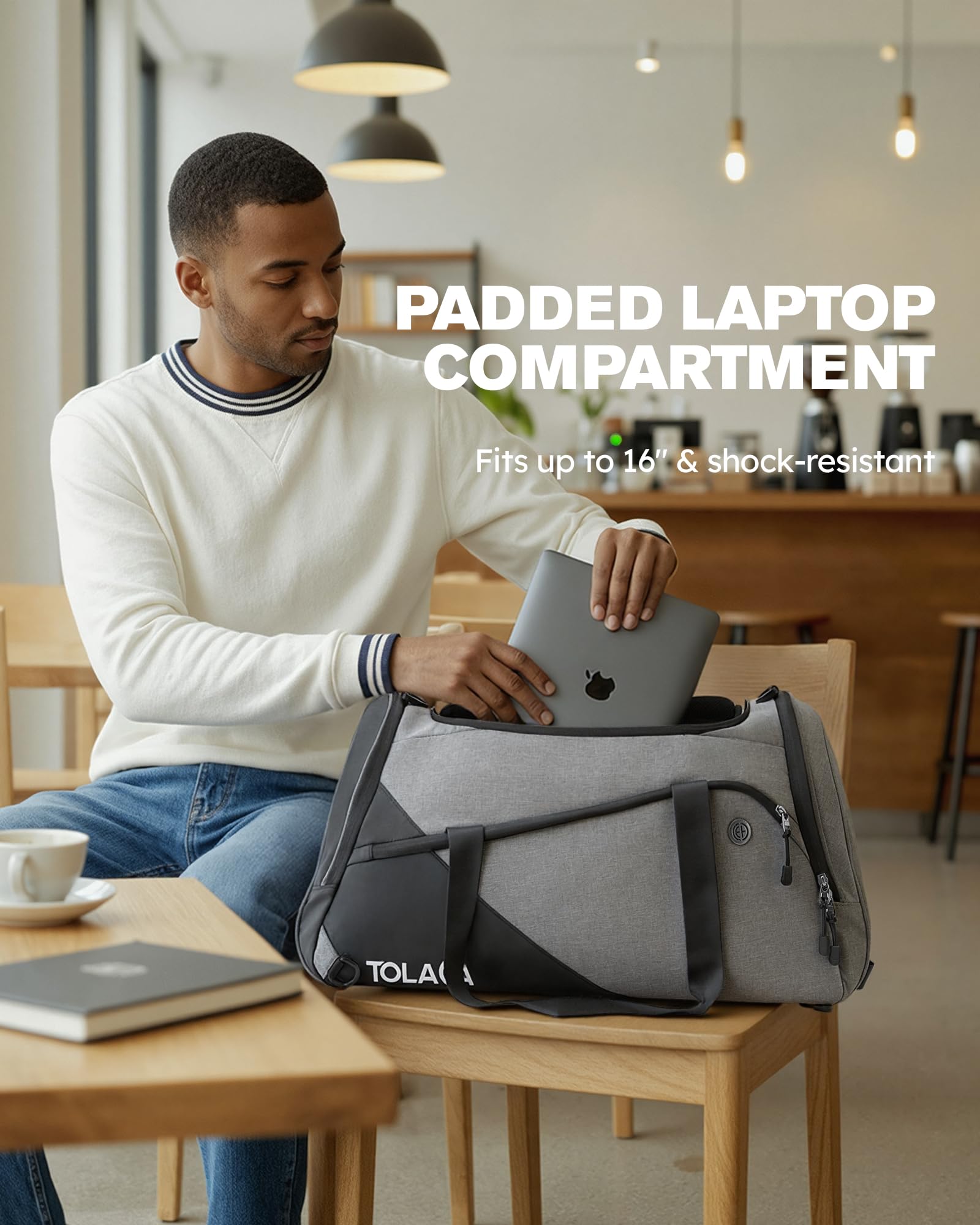 Tolaccea 47L Sporttasche Groß Sporttasche Rucksack mit Schuhfach Nassfach Wochen Reisetasche Duffel Bag Fitness Trainingstasche für Herren Damen Gym,Reise,Schwimmen,Sauna,fußball (Grau) 7