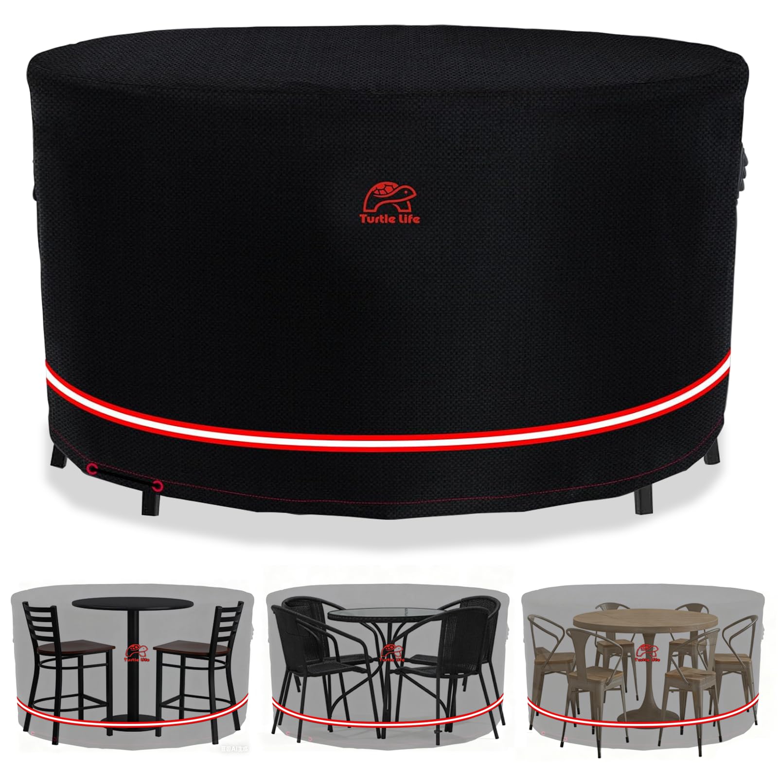 Turtle-Life Garden Furniture Covers, Round Garden Table Cover, Waterproof, Tear Resistant, Durable Outdoor Furniture Table And Chairs Covers Anti-UV with Air Vent Black (Ø250 x H95) cm