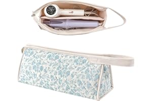 RSRSLEII Large Quilted Hair Tools Travel Bag,Aesthetic Hair Styling Accessories Storage Case for Flat Irons,Straightener,Curling Iron,Hair Dryer,Dyson Airwrap Travle Bag（04Blue Flower）