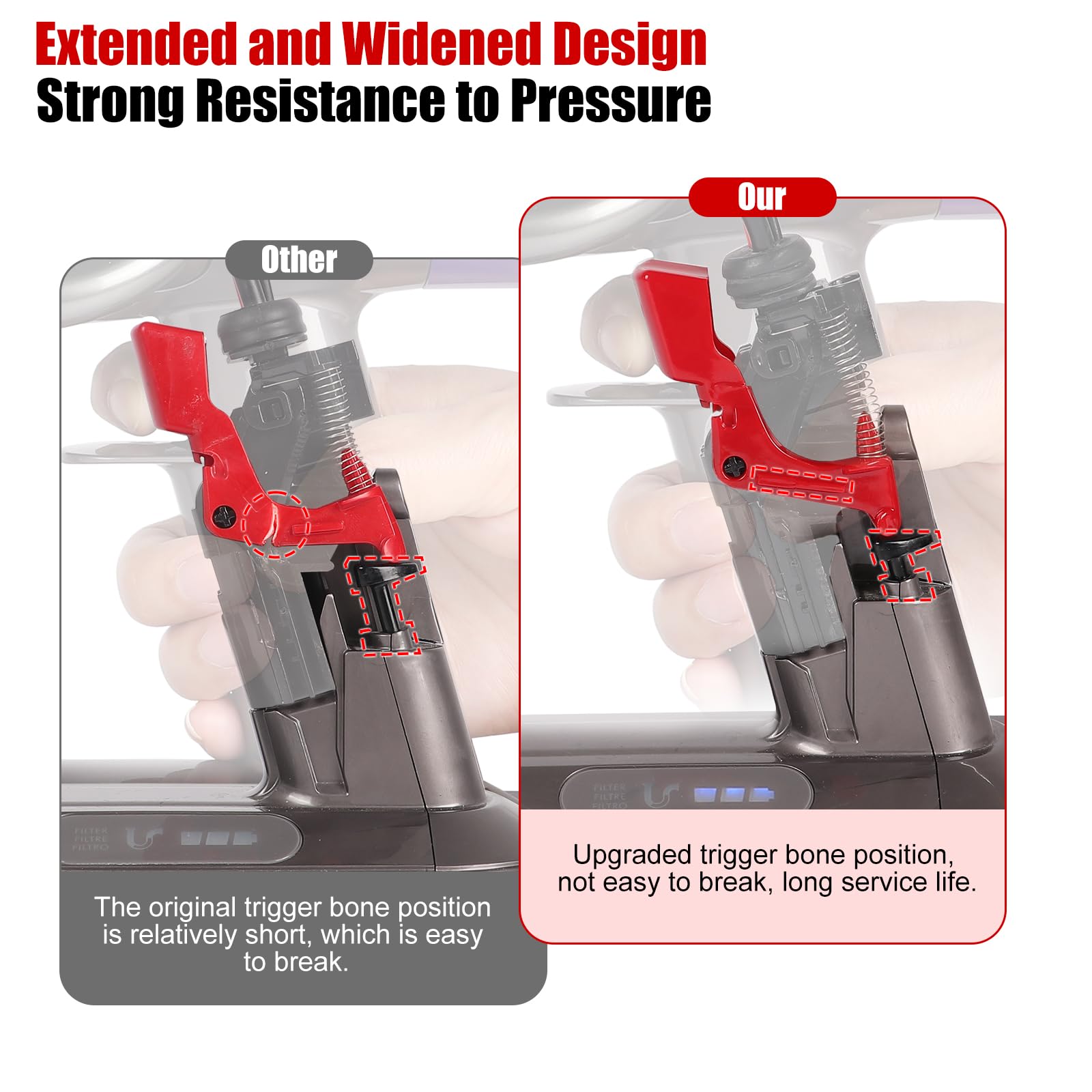 Upgraded Trigger Switch Button Replacement Compatible with Dyson V10 V11 SV12 SV14 Vacuum Cleaner Trigger Part, Red Power Switch Button Failure Repair Accessories
