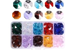 Lot 100pcs Glass Octagon Beads - LONGWIN Colorful Crystal Chandelier Parts Replacement Beads DIY Lamp Hanging Pendant Suncatcher