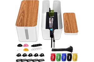 YUANYE Cable Management Box 2 Pack with 122 Cable Clips Set, Large Cord Organizer Box Hide Power Strip for Computer, Router, USB Hub and Under Desk Power Strip, Safe ABS Material Cord Management