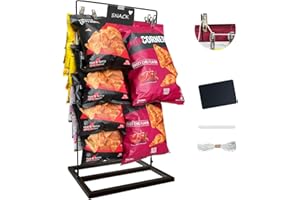 EAVAN Chip Rack Display Stand with Thickened Base, Snack and Chip Bag Holder, Concession Stand Supplies with 40 Chip Clips, Snack Organizer for Pantry, Chip Stand Display for Party, Black, M