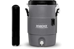 Igloo 5 Gallon Portable Sports Cooler Water Beverage Dispenser with Flat Seat Lid, Insulated Beverage Dispenser, Grey/Black