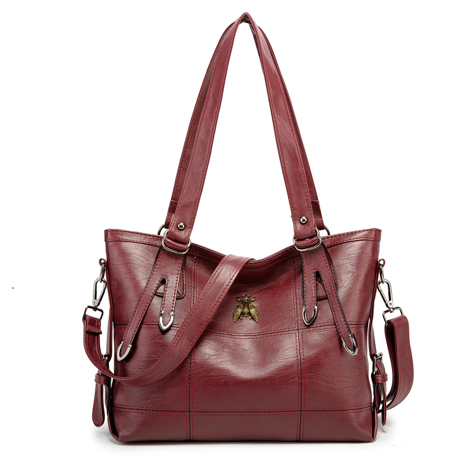 AINUOEY Womens Top-Handle Handbags Hobos Shoulder Handbags Elegant Crossbody Handbags Bowling Bags for Women PU Leather 76608 1pcs Set Burgundy