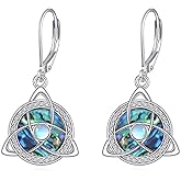 AXOMY Celtic Knot Earrings 925 Sterling Silver Moonstone Celtic Knot Dangle Leverback Earrings Trinity Jewelry Gifts for Women Mother Friends