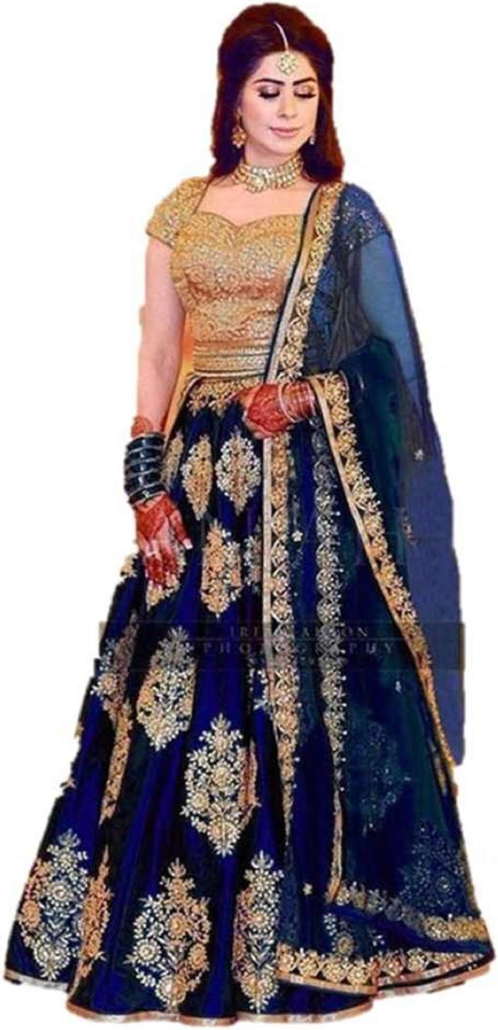 Women's Silk Semi-stitched Lehenga Choli (blue.koya_Blue_Free Size)