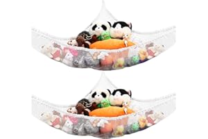 Cabilock Toy Net Hammock Rip-Resistant Large Stuffed Toys Organizer Toy Storage Mesh Holder with 9 Hooks for Kids Toys and Plush Animals (2 PCS White)