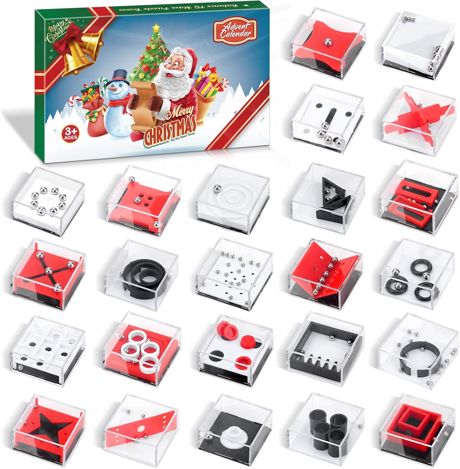 Advent Calendars - Advent Calendar 2023, Christmas Countdown Calendar with 24Pcs Balance IQ Maze Game Mini Fidget Puzzle Box for Kids Christmas Gifts for Boys Girls and Adults Brain Teaser Puzzle Cubes for Adults