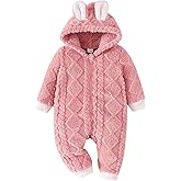 allshope Newborn Fluffy Baby Girl Winter Romper Solid Plush Hooded Long Sleeve Jumpsuit Bodysuit Infant Fall Clothes